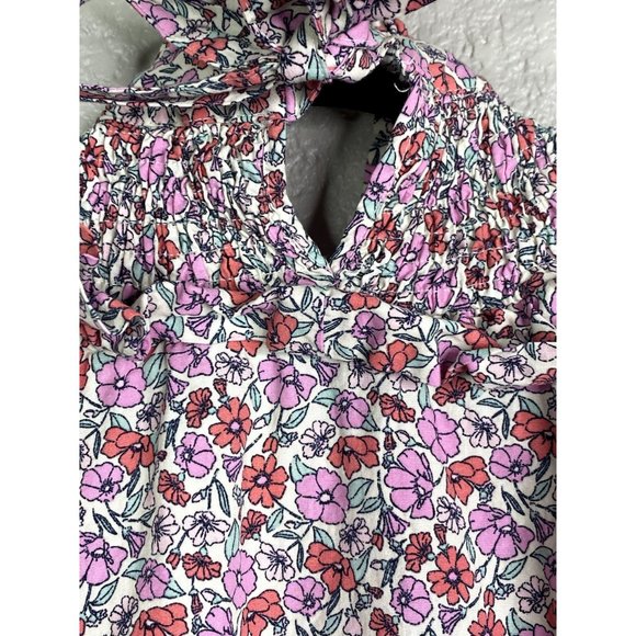 ZARA Cotton Smock Ruffle Floral Print Poplin Blouse Shortsleeve Elastic S Pink - Picture 10 of 12